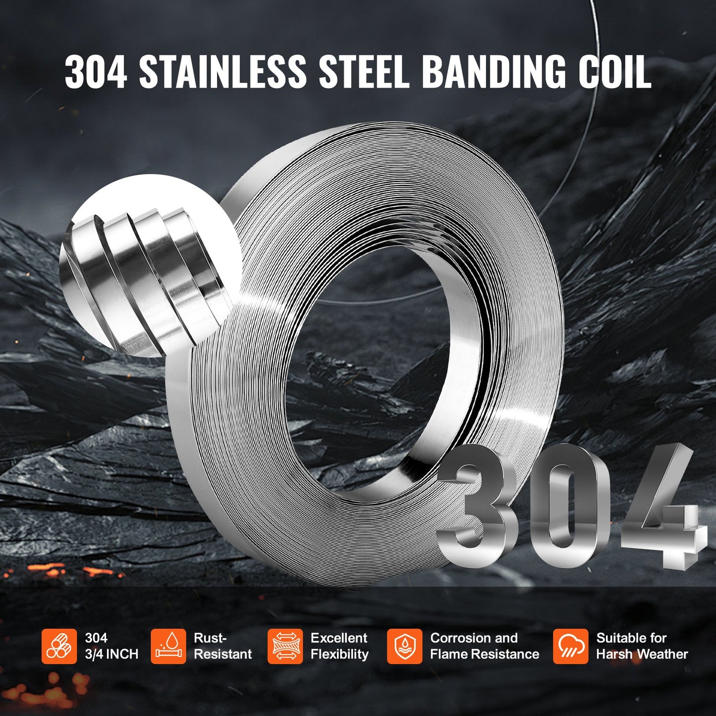 Umreifungsset mit Spannwerkzeug, 30,5 m langes Edelstahlband (304), 100 Metallplomben, Palettenverpackungs-Umreifungsset, Umreifungsband zum Verpacken