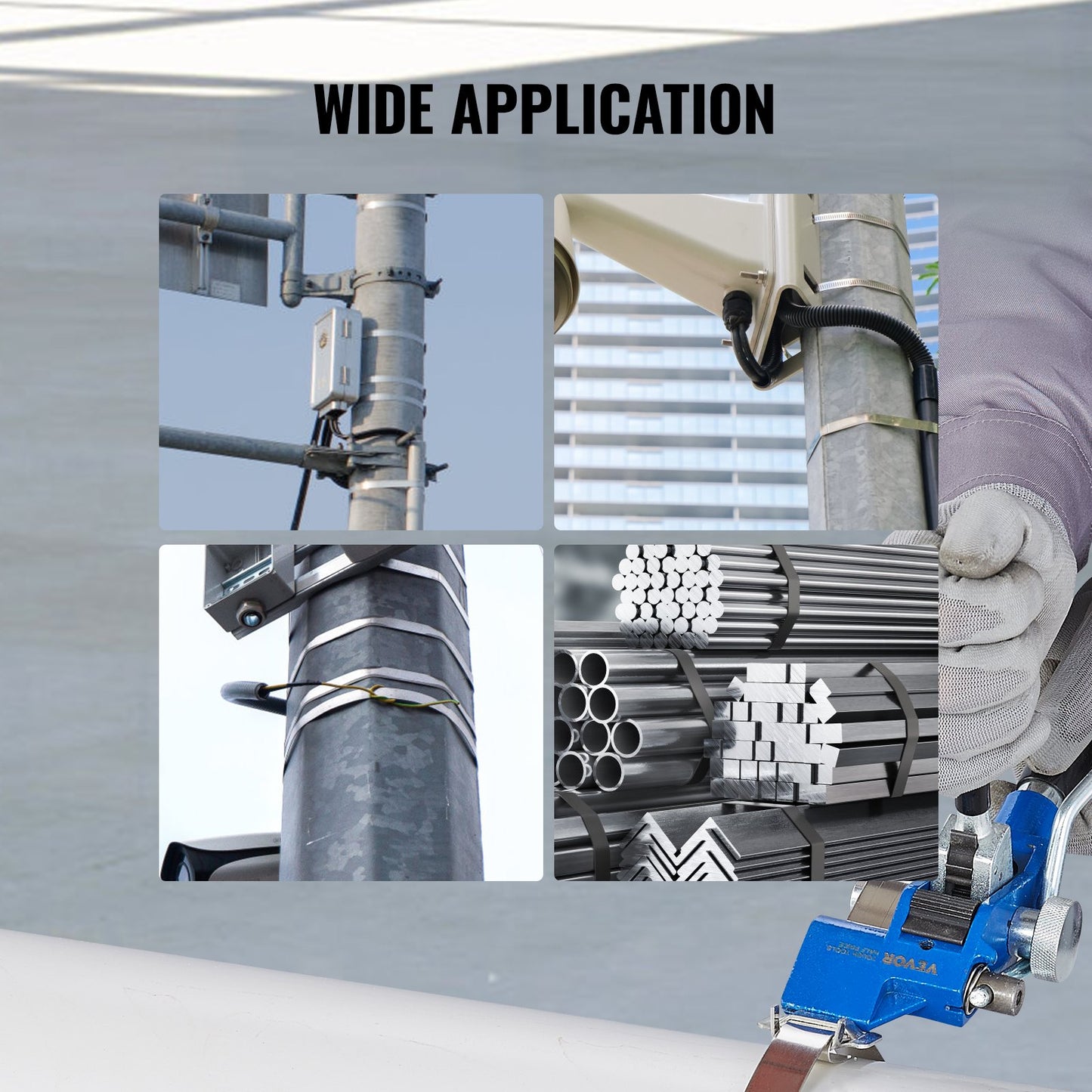 Umreifungsset mit Spannwerkzeug, 30,5 m langes Edelstahlband (304), 100 Metallplomben, Palettenverpackungs-Umreifungsset, Umreifungsband zum Verpacken