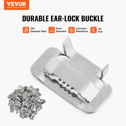 Umreifungsset mit Spannwerkzeug, 30,5 m langes Edelstahlband (304), 100 Metallplomben, Palettenverpackungs-Umreifungsset, Umreifungsband zum Verpacken