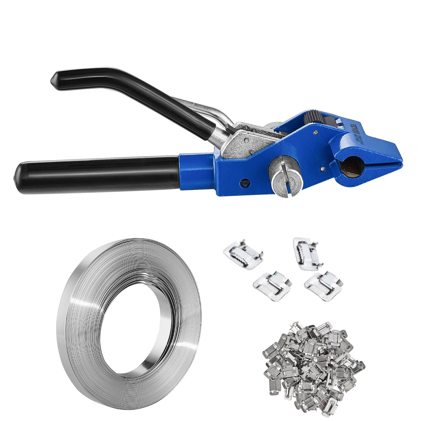 Umreifungsset mit Spannwerkzeug, 30,5 m langes Edelstahlband (304), 100 Metallplomben, Palettenverpackungs-Umreifungsset, Umreifungsband zum Verpacken