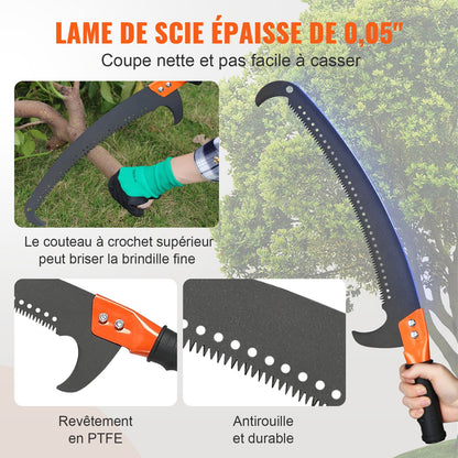 Manual Pole Saw, 2.2-8.2 m Extendable Tree Pruner, Sharp Steel Blade and Scissors High Branches Trimming, Branch Trimmer with Lightweight 2.4 m Fiberglass Handles, for Pruning Palms and Shrubs