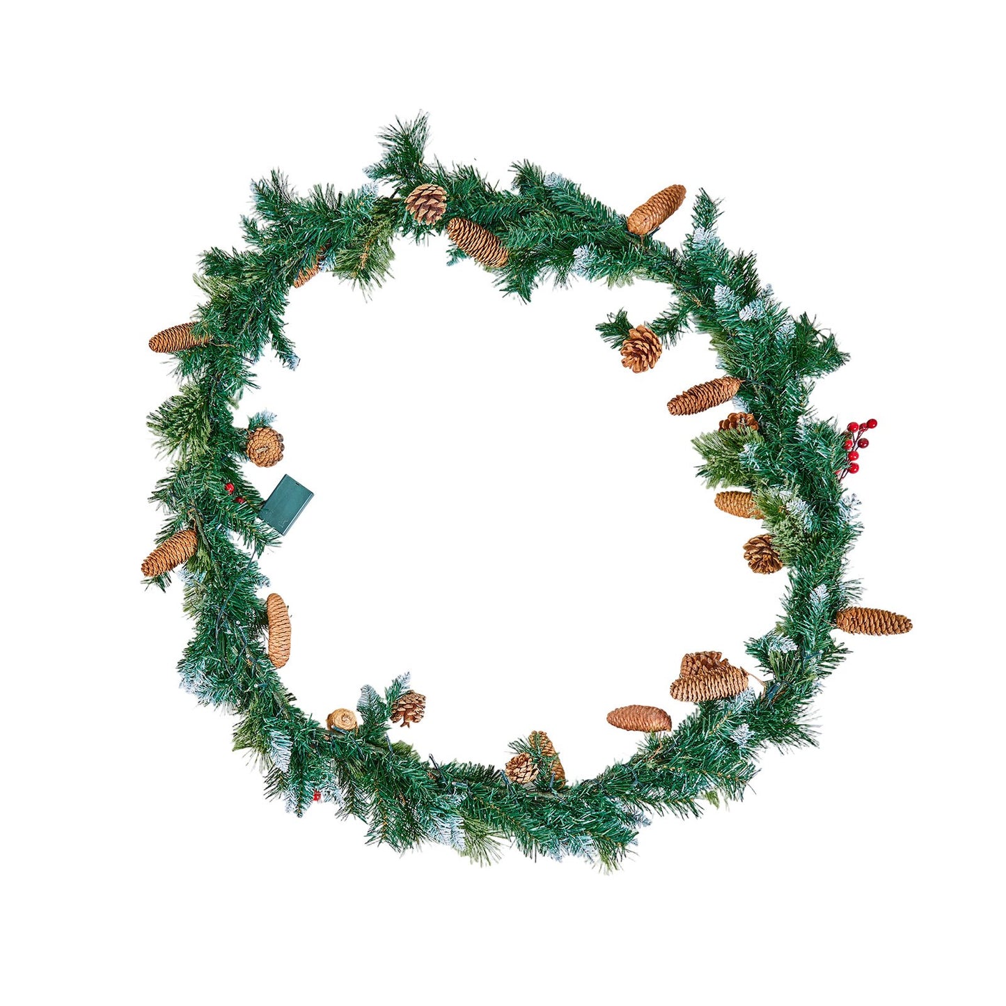 Christmas Garland, 2750mm Artificial Christmas Garland with Light String, Faux Greenery Decoration with Berry Clusters, Pine Needles, Pine Cones, Realistic Xmas Collection for Mantel Fireplace