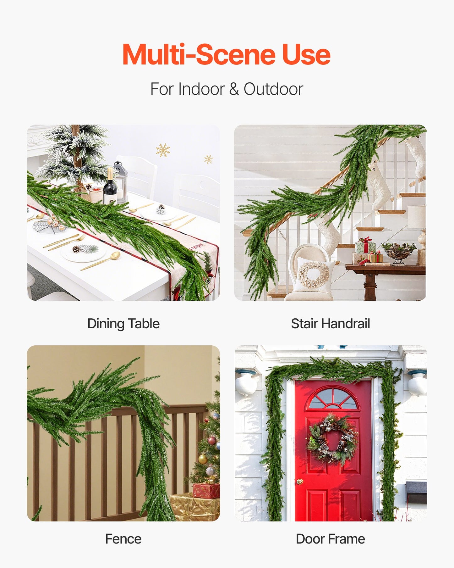 Weihnachtsgirlande, 1524 mm realistische Norfolk-Kieferngirlande, immergrüne, echt wirkende künstliche Grüngirlande, für die festliche Weihnachtsdekoration im Innen- und Außenbereich auf Tisch, Kaminsims und Kamin