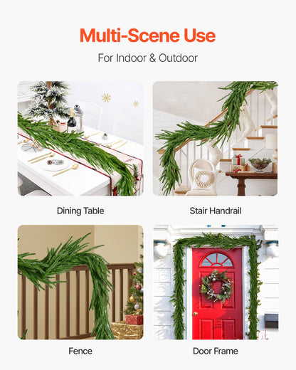 Weihnachtsgirlande, 1524 mm realistische Norfolk-Kieferngirlande, immergrüne, echt wirkende künstliche Grüngirlande, für die festliche Weihnachtsdekoration im Innen- und Außenbereich auf Tisch, Kaminsims und Kamin