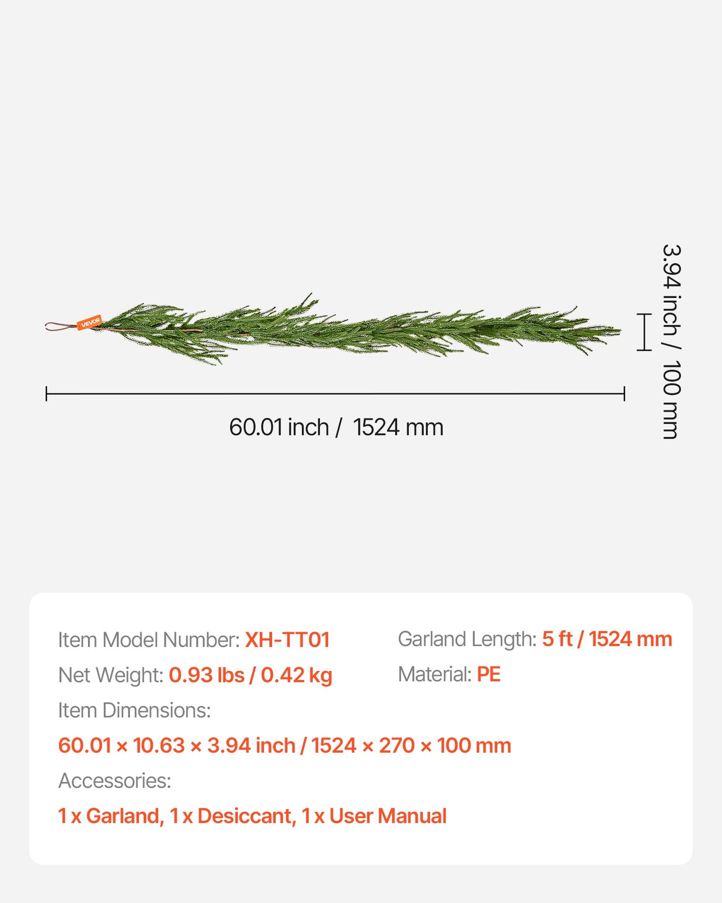 Weihnachtsgirlande, 1524 mm realistische Norfolk-Kieferngirlande, immergrüne, echt wirkende künstliche Grüngirlande, für die festliche Weihnachtsdekoration im Innen- und Außenbereich auf Tisch, Kaminsims und Kamin