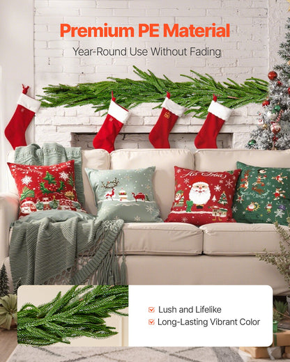 Weihnachtsgirlande, 1828 mm realistische Norfolk-Kieferngirlande, immergrüne, echt wirkende künstliche Grüngirlande, für die festliche Weihnachtsdekoration im Innen- und Außenbereich auf Tisch, Kaminsims und Kamin