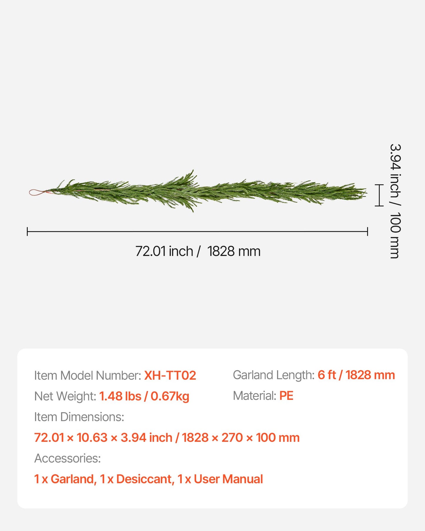 Weihnachtsgirlande, 1828 mm realistische Norfolk-Kieferngirlande, immergrüne, echt wirkende künstliche Grüngirlande, für die festliche Weihnachtsdekoration im Innen- und Außenbereich auf Tisch, Kaminsims und Kamin
