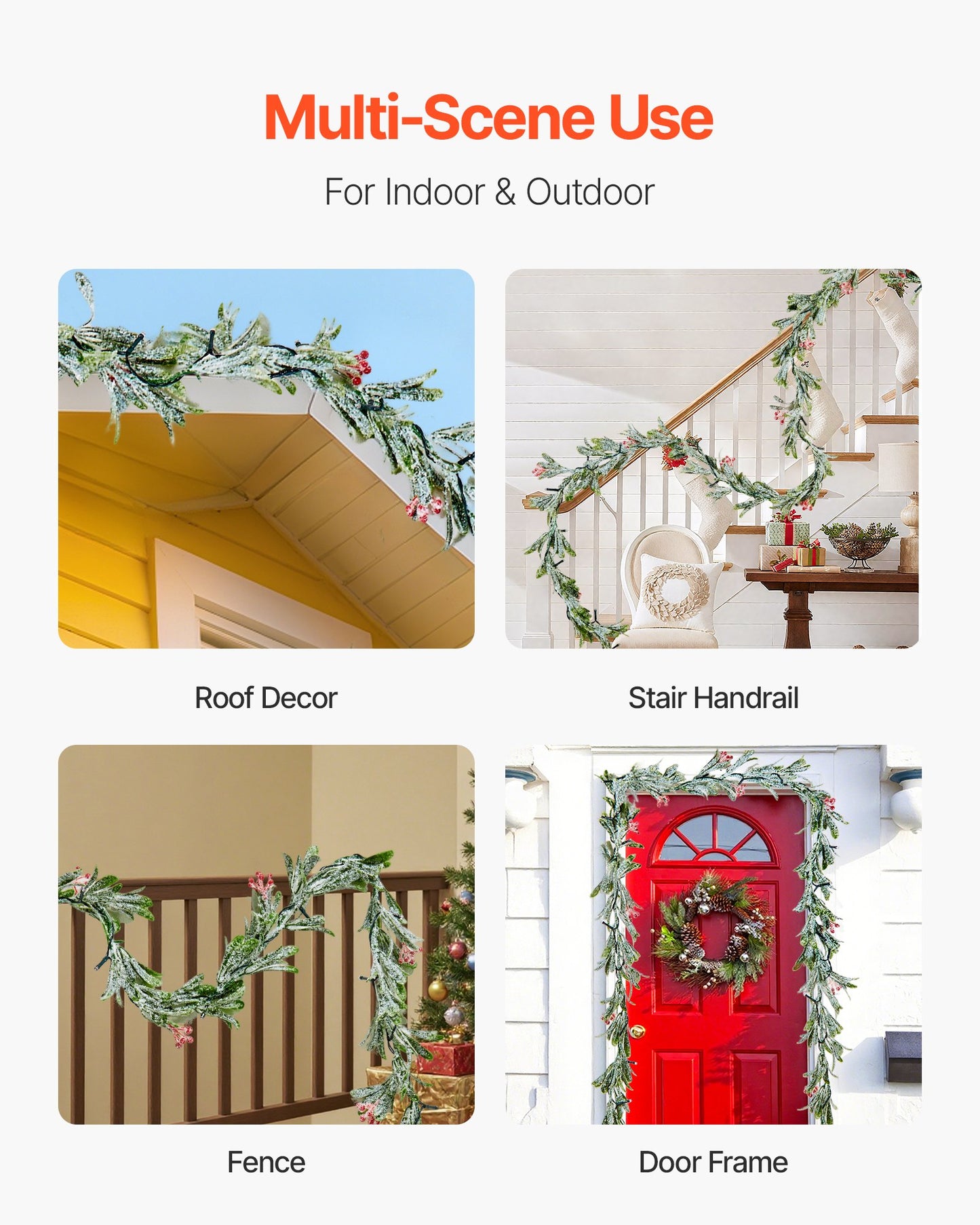 Weihnachtsgirlande, 2011 mm, realistische, mit Ranken, Olivenblättern und Beeren verzierte, immergrüne Kunstgirlande mit Lichterkette für die Weihnachtsdekoration im Innen- und Außenbereich, z. B. auf dem Kaminsims.