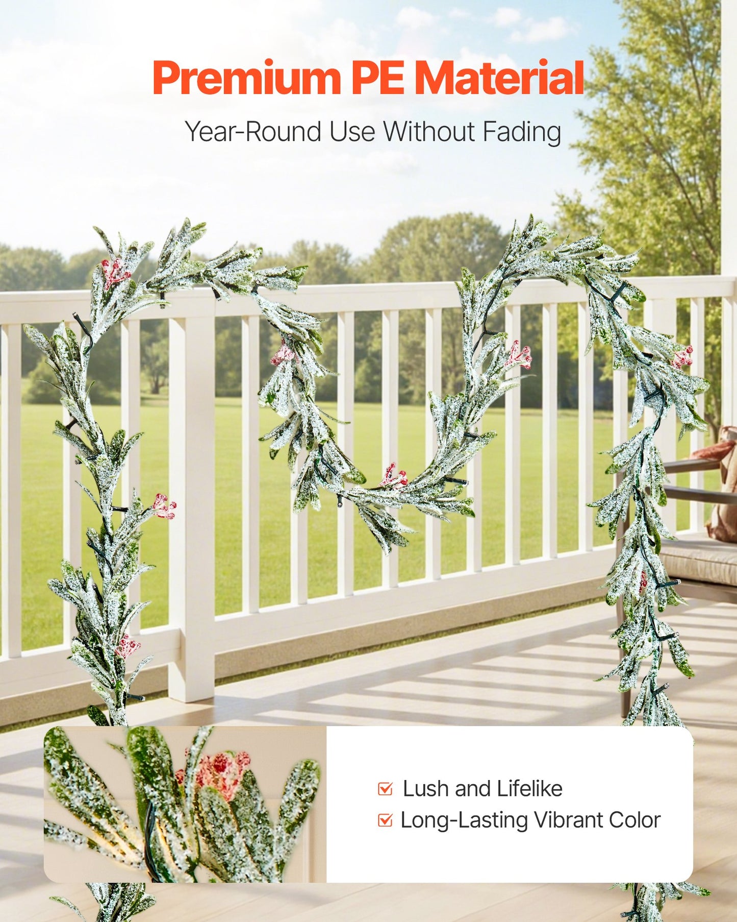 Weihnachtsgirlande, 2750 mm, realistische Tannenzweige, dekoriert mit Ranken, Olivenblättern und Beeren, künstliche Tannengirlande mit Lichterkette für die Weihnachtsdekoration im Innen- und Außenbereich, z. B. auf dem Kaminsims.