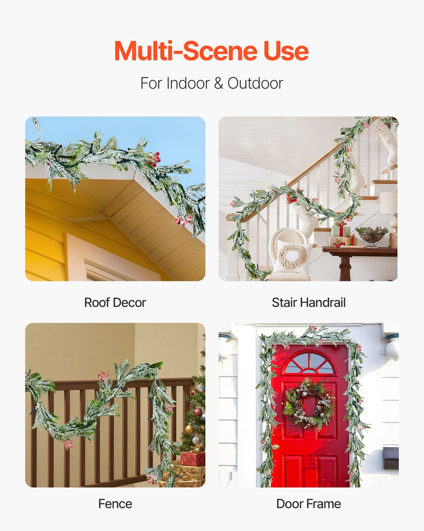 Weihnachtsgirlande, 2750 mm, realistische Tannenzweige, dekoriert mit Ranken, Olivenblättern und Beeren, künstliche Tannengirlande mit Lichterkette für die Weihnachtsdekoration im Innen- und Außenbereich, z. B. auf dem Kaminsims.