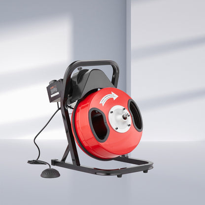 Rohrreinigungsmaschine 50 Fuß x 1/2 Zoll, manuelle Rohrreinigungsspirale - mit 4 Schneidmessern und pneumatischem Fußschalter für 2" bis 4" Rohre
