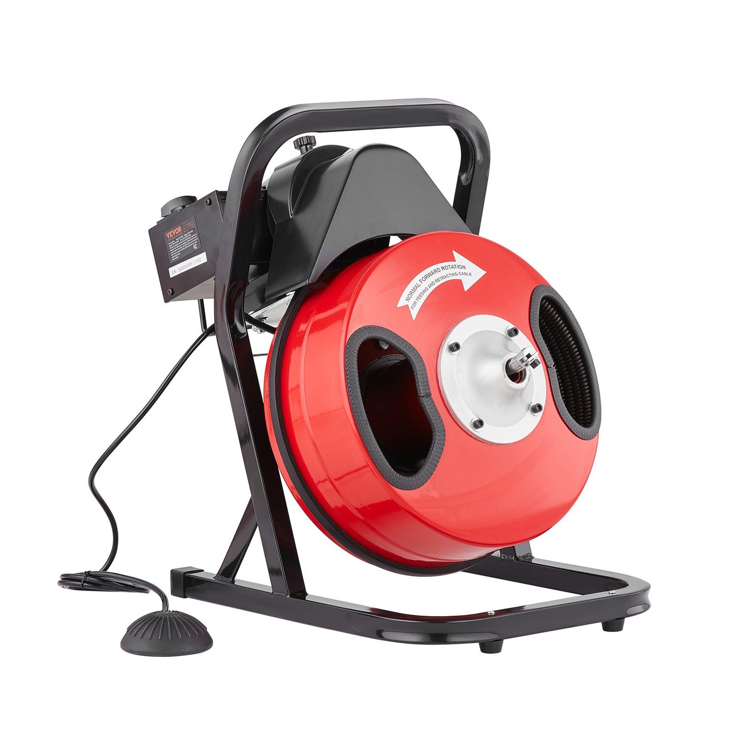 Rohrreinigungsmaschine 50 Fuß x 1/2 Zoll, manuelle Rohrreinigungsspirale - mit 4 Schneidmessern und pneumatischem Fußschalter für 2" bis 4" Rohre