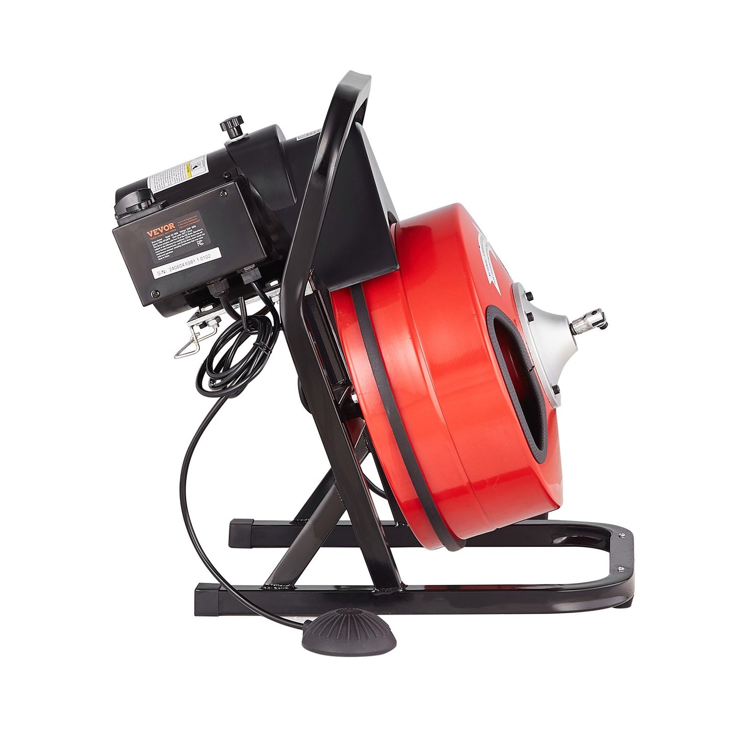 Rohrreinigungsmaschine 50 Fuß x 1/2 Zoll, manuelle Rohrreinigungsspirale - mit 4 Schneidmessern und pneumatischem Fußschalter für 2" bis 4" Rohre