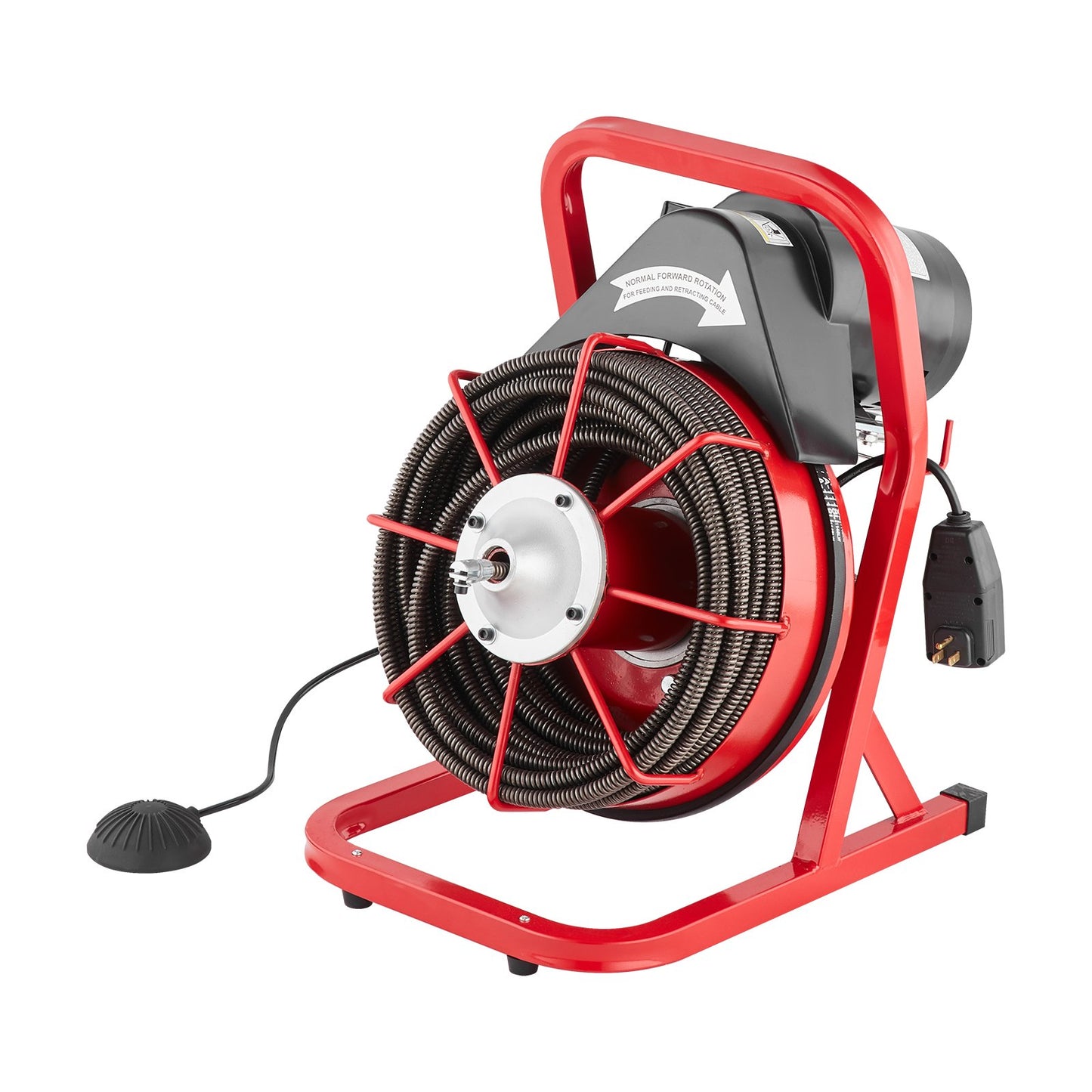 Drain Cleaner Machine 75FT x 1/2 Inch, Sewer Snake Auger Manual Feed, 370W Electric Drain Cleaning Machine with 4 Cutters & Air-activated Foot Switch for 2" to 4" Pipes