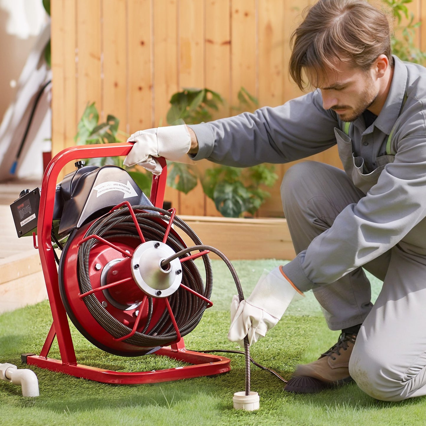 Rohrreinigungsmaschine 50 Fuß x 3/8 Zoll, manuelle Rohrreinigungsspirale, 250 W elektrische Rohrreinigungsmaschine mit 4 Schneidwerkzeugen und pneumatischem Fußschalter für 2" bis 4" Rohre