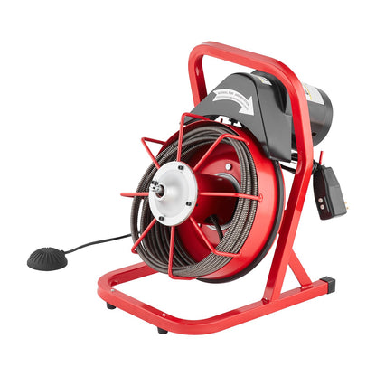 Rohrreinigungsmaschine 50 Fuß x 3/8 Zoll, manuelle Rohrreinigungsspirale, 250 W elektrische Rohrreinigungsmaschine mit 4 Schneidwerkzeugen und pneumatischem Fußschalter für 2" bis 4" Rohre