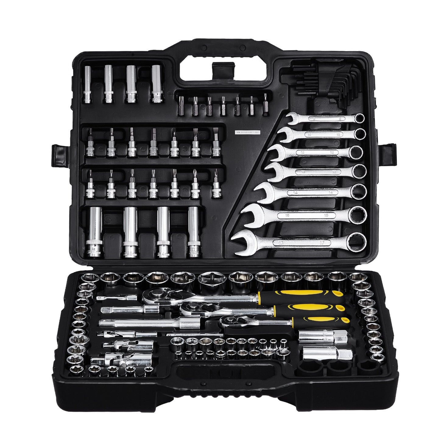 121-Piece Mechanics Tool Set, 1/4" 3/8" 1/2" Drive Sockets, SAE and Metric Mechanic Tool Kit with Bits, Wrenches, Ratchet Handle, Accessories, and Plastic Storage Case, for Automotive Repair