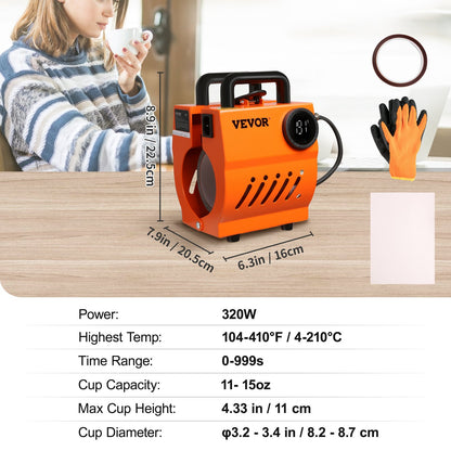 Mug Heat Press, Mini Cup Press Machine, DIY Sublimation Blanks 311.8 g-425.2 g Coffee Mugs Tumblers, Handheld Lightweight Presser as Holiday Gift Present, Easy Press with Tape Gloves Accessories