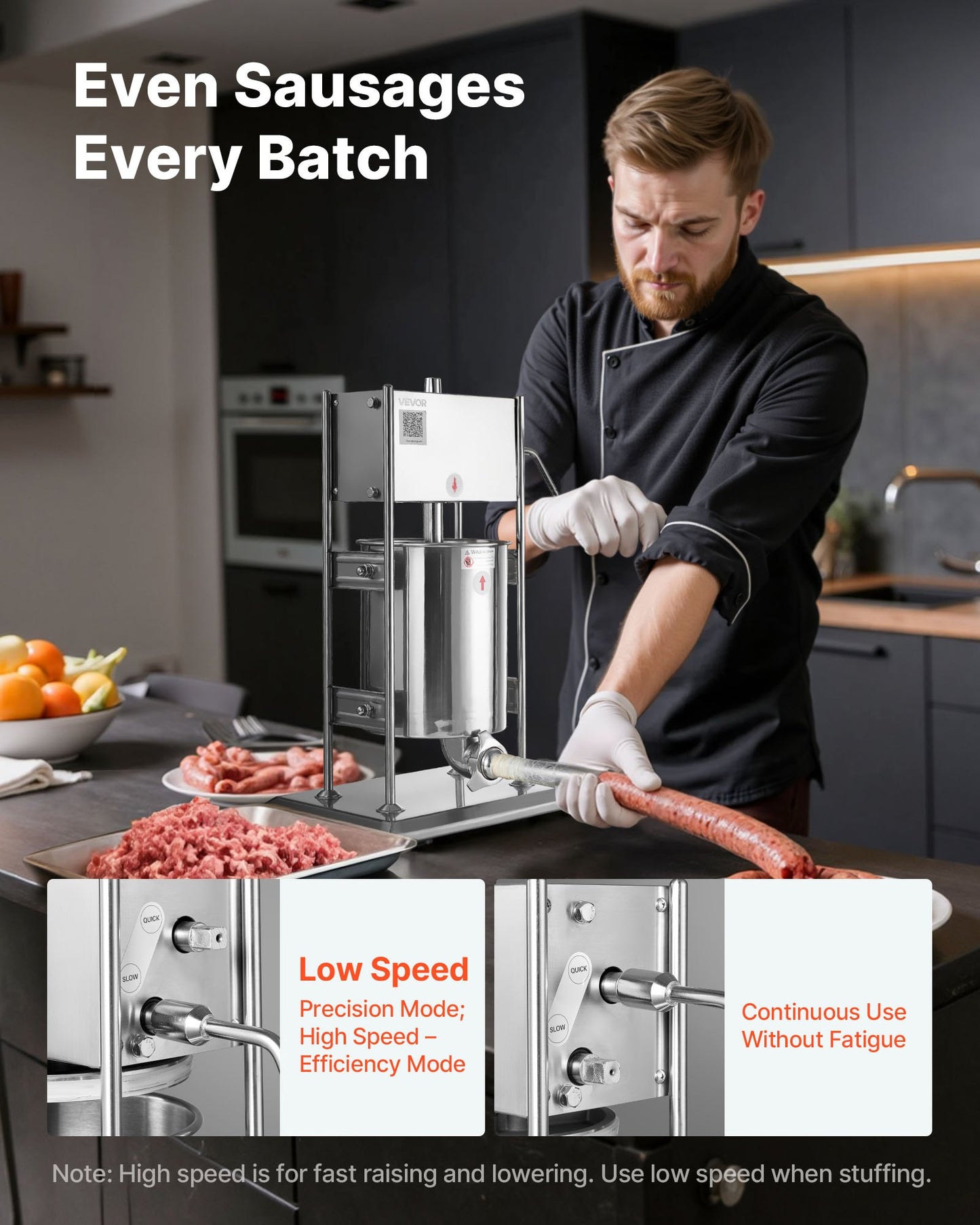 Manual Sausage Stuffer, 22 LBS / 10 L Vertical Meat Stuffer, Dual-Speed Sausage Casing Meat Filling Machine, Stainless Steel Heavy Duty Filler with 5 Stuffing Tubes, for Commercial & Home Use