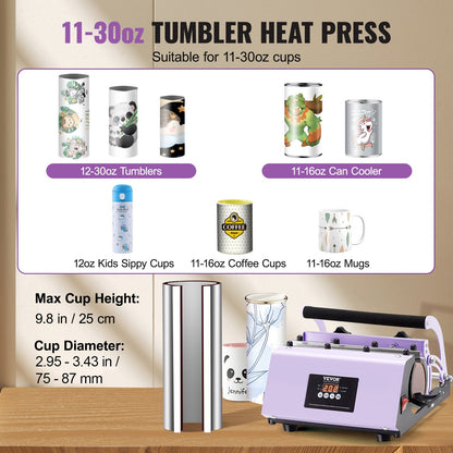 Tumbler Heat Press Machine 311.8-850.5 g Mug Press Sublimation Tumblers Purple