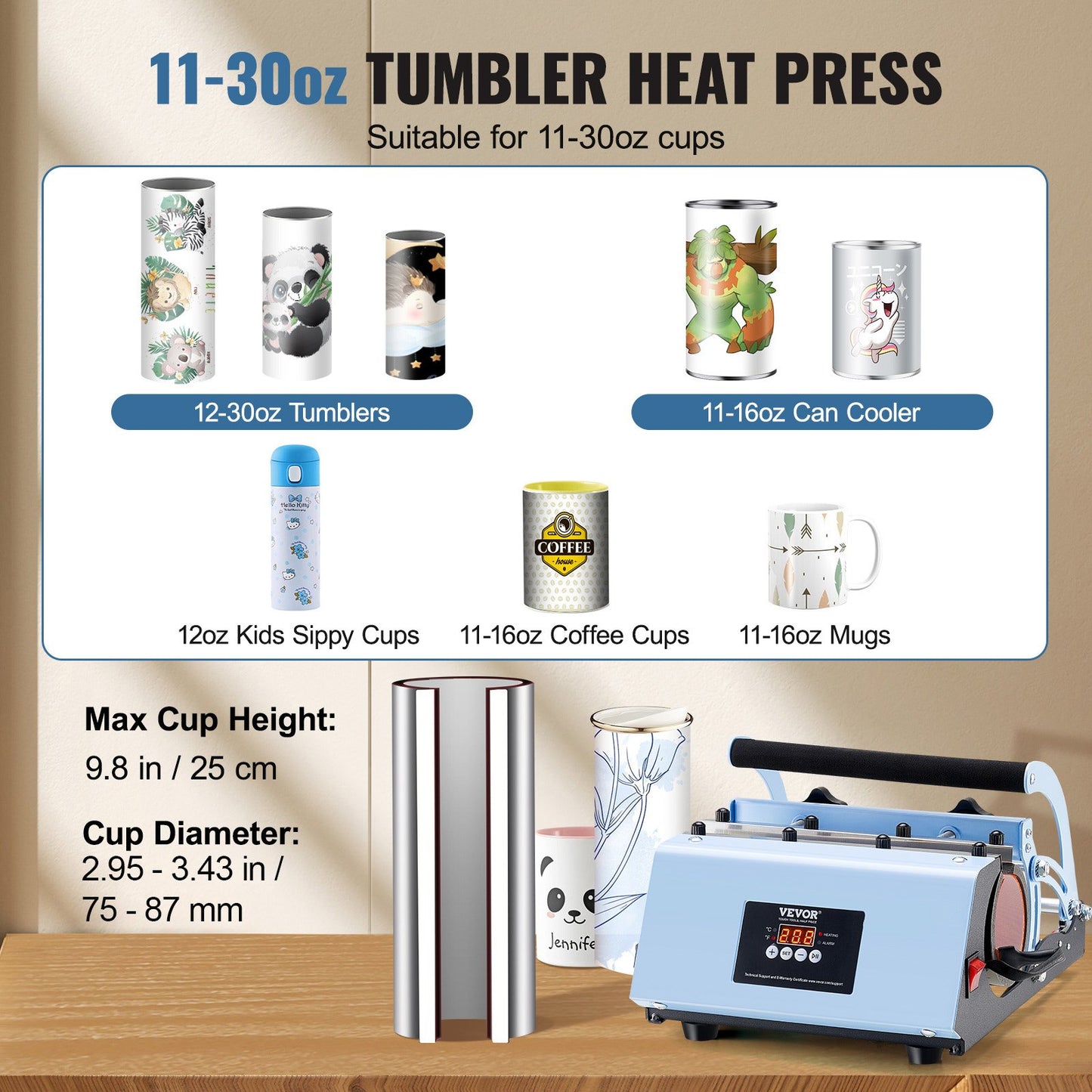Tumbler Heat Press Machine 311.8-850.5 g Mug Press Sublimation Tumblers Blue