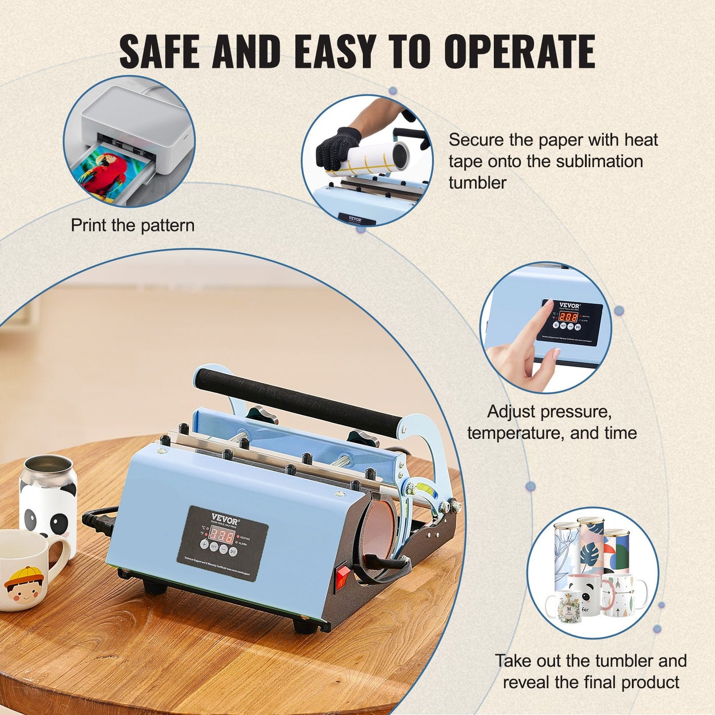 Tumbler Heat Press Machine 311.8-850.5 g Mug Press Sublimation Tumblers Blue