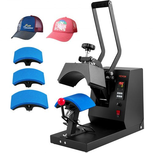 Hat Heat Press, 4-in-1 Cap Heat Press Machine, 15.24 x 7.6 cm Clamshell Sublimation Transfer, LCD Digital Timer Temperature Control with 4pcs Curved Heating Elements (15.24 x 7.6/17x6.86/17x6.86/20.57x8.89 cm)