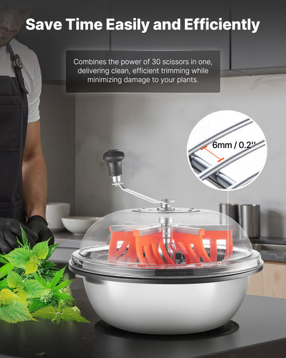 Bud Leaf Bowl Trimmer, 420 mm Manual Bud Trimmer, with Sharp Stainless Steel Blades, Visual Cutting, Wet & Dry Hydroponic Cutting Machine, Twisted Spin Cut for Plants Leaves Buds Flowers