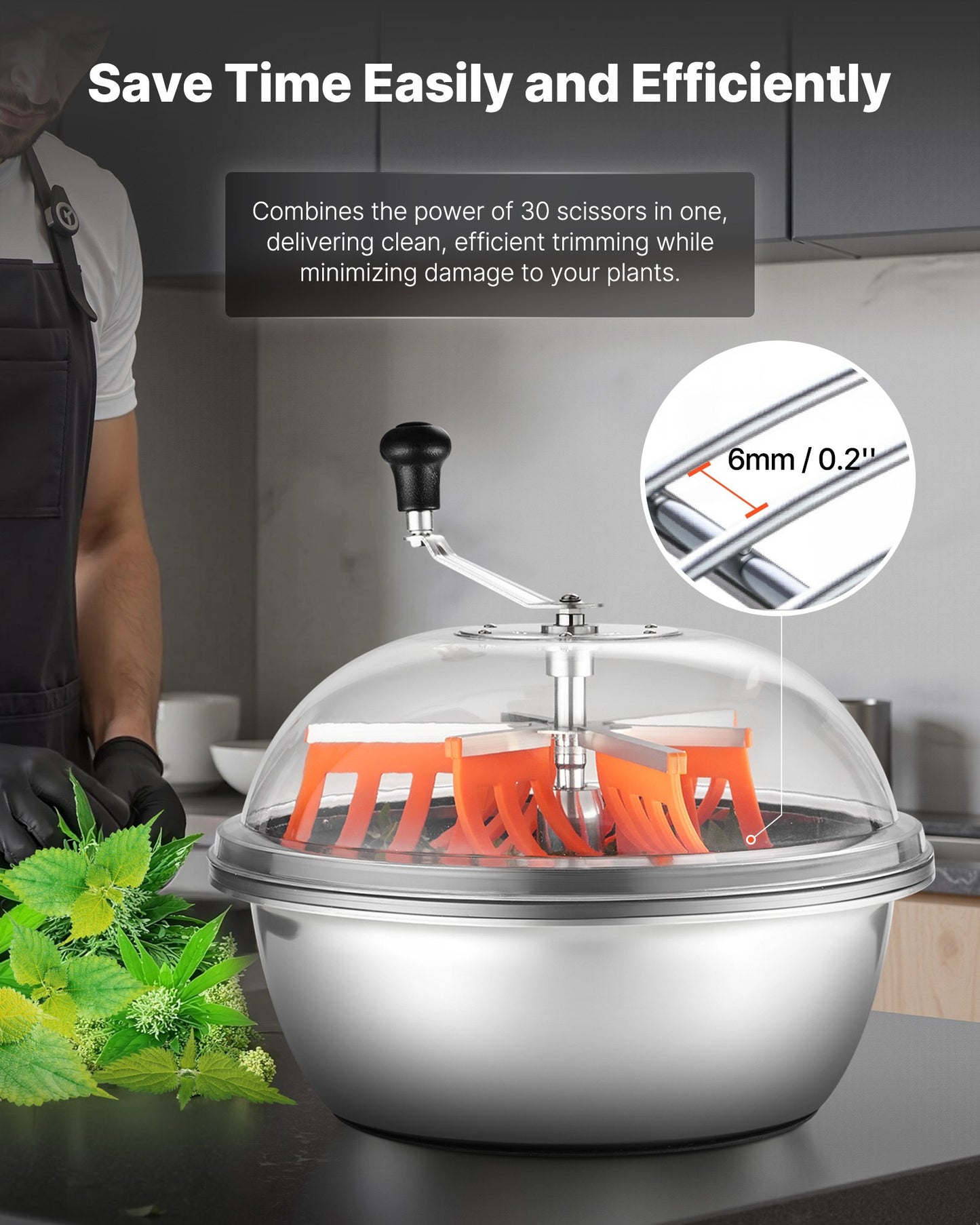 Bud Leaf Bowl Trimmer, 490 mm Manual Bud Trimmer, with Sharp Stainless Steel Blades, Visual Cutting, Wet & Dry Hydroponic Cutting Machine, Twisted Spin Cut for Plants Leaves Buds Flowers