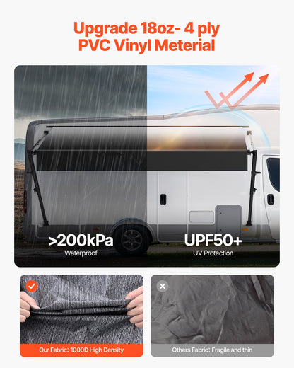 Manual RV Awning Complete Kit, 20' Retractable Awning with Aluminum Alloy Frame, Outdoor Trailer Awning, Fit for Most RVs(Black Fade)