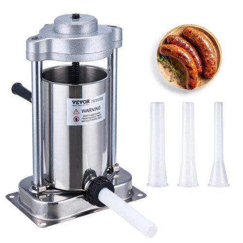 Manual Sausage Stuffer, 2 L / 5 LBS Vertical Sausage Machine with G-type Clamp, Food-Grade 304 Stainless Steel Barrel with 2 Stuffing Tubes, for Home Kitchen Restaurant Commercial
