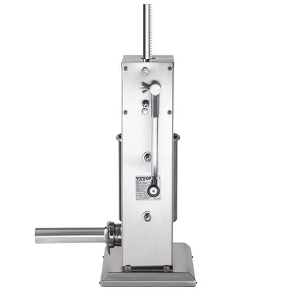 Manuelle Wurstfüllmaschine, 5 Pfund/3 Liter Fassungsvermögen, zwei Geschwindigkeiten, vertikaler Wurstfüller aus Edelstahl 304, Wurstfüllmaschine mit 4 Füllrohren, Saugfuß für den privaten oder gewerblichen Gebrauch