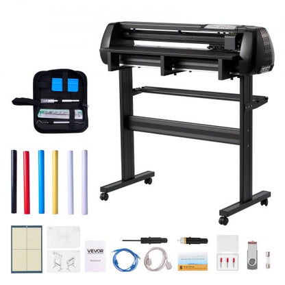 Vinyl Cutter Machine, 870 mm Max Feed Width, Dual Blades, Adjustable Force and Speed, LED Display, Vinyl Plotter Cutter Printer Bundle with Sticker Sheets, Transfer Film, Signmaster Software