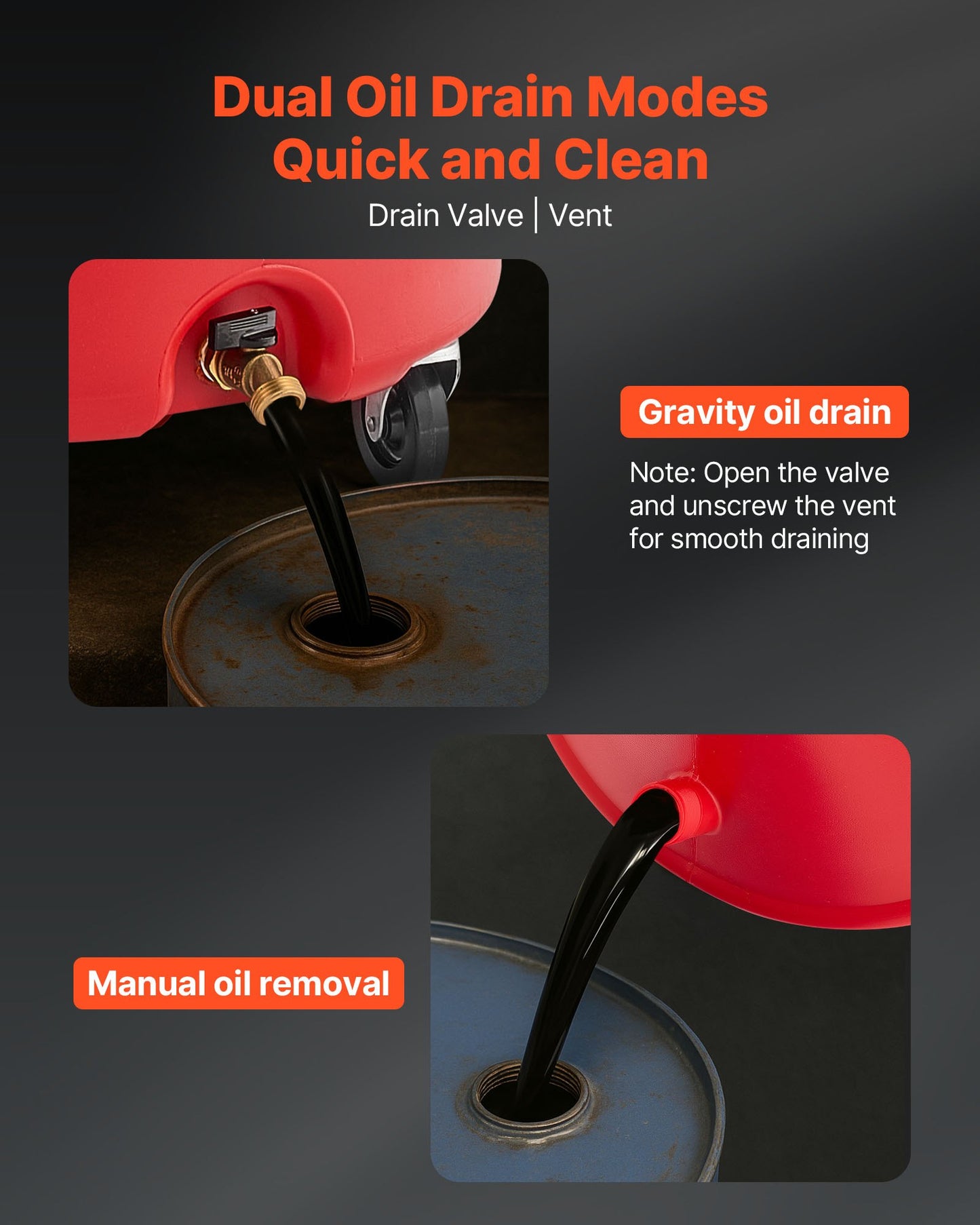 68L Waste Oil Drain Tank, Industrial Fluid Drain Tank with Adjustable Funnel Height, Portable Oil Drainer with Wheels, Fluid Fuel Transfer Drainage for Auto Repair Shops, Garages, Red