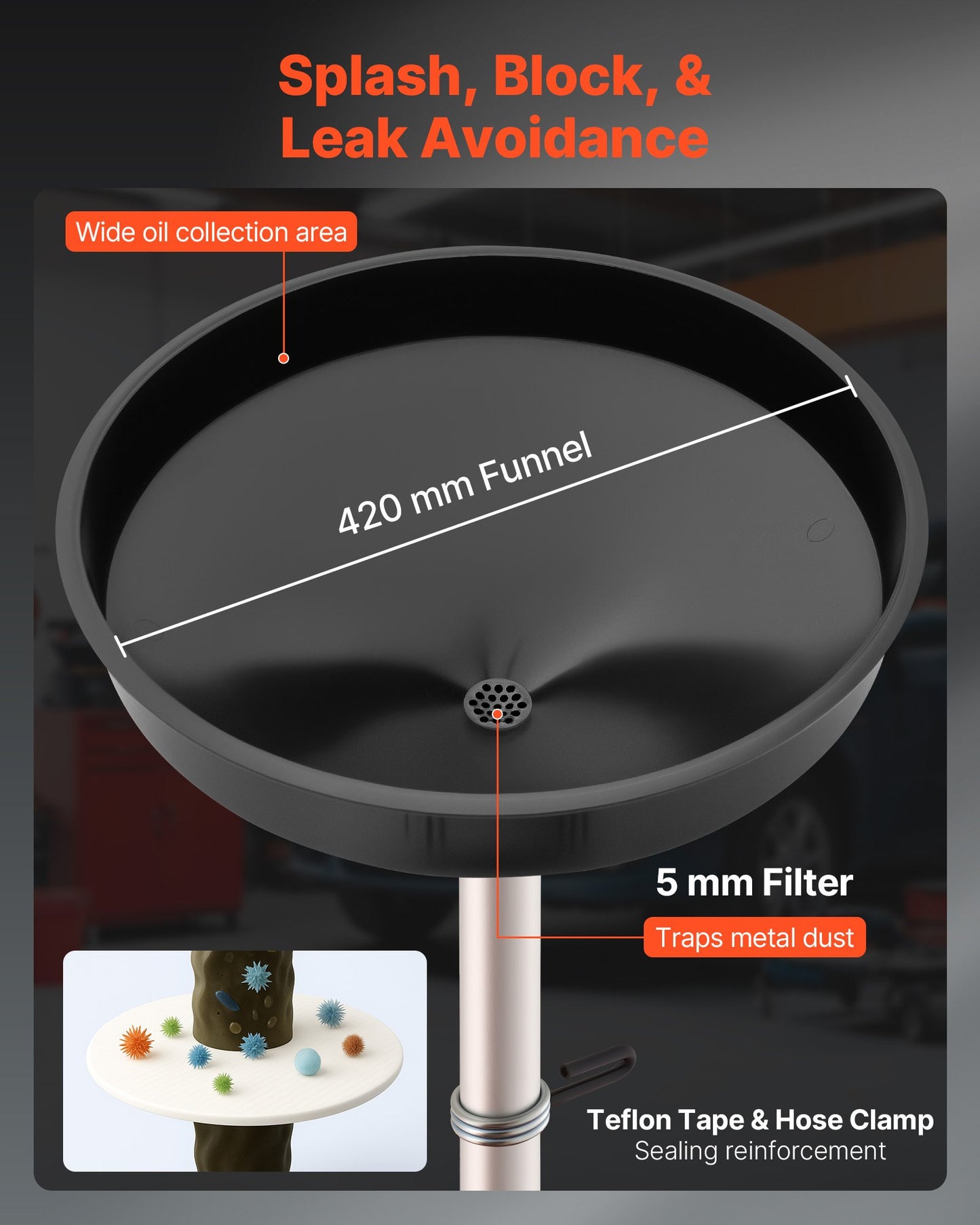 68L Waste Oil Drain Tank, Industrial Fluid Drain Tank with Adjustable Funnel Height, Portable Oil Drainer with Wheels, Fluid Fuel Transfer Drainage for Auto Repair Shops, Garages, Red