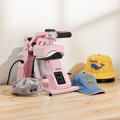 Hat Heat Press Machine, with 4pcs Interchangeable Platens, Precise Temperature and Time Control, Hat Press for HTV Iron On and Sublimation Projects, for Caps, Headbands, Cuffs, Face Masks, Pink