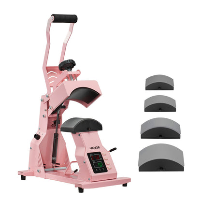 Hat Heat Press Machine, with 4pcs Interchangeable Platens, Precise Temperature and Time Control, Hat Press for HTV Iron On and Sublimation Projects, for Caps, Headbands, Cuffs, Face Masks, Pink