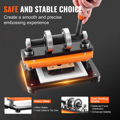 Leather Cutting Machine, 18 x 10 cm Embossing Plate Manual Die Cutter, 1.2 cm Pressure Stroke Leather Embossing Machine, Dual Guide Shafts Die Cut Machine for Various of Materials