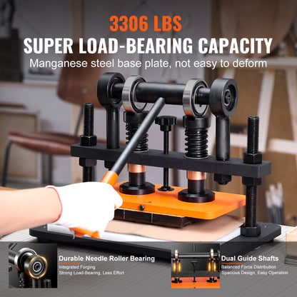 Lederschneidemaschine, 25,9 x 15 cm Prägeplatte, manuelle Stanzmaschine, 1,2 cm Hub, Lederprägemaschine, Stanzmaschine mit zwei Führungswellen für verschiedene Materialien