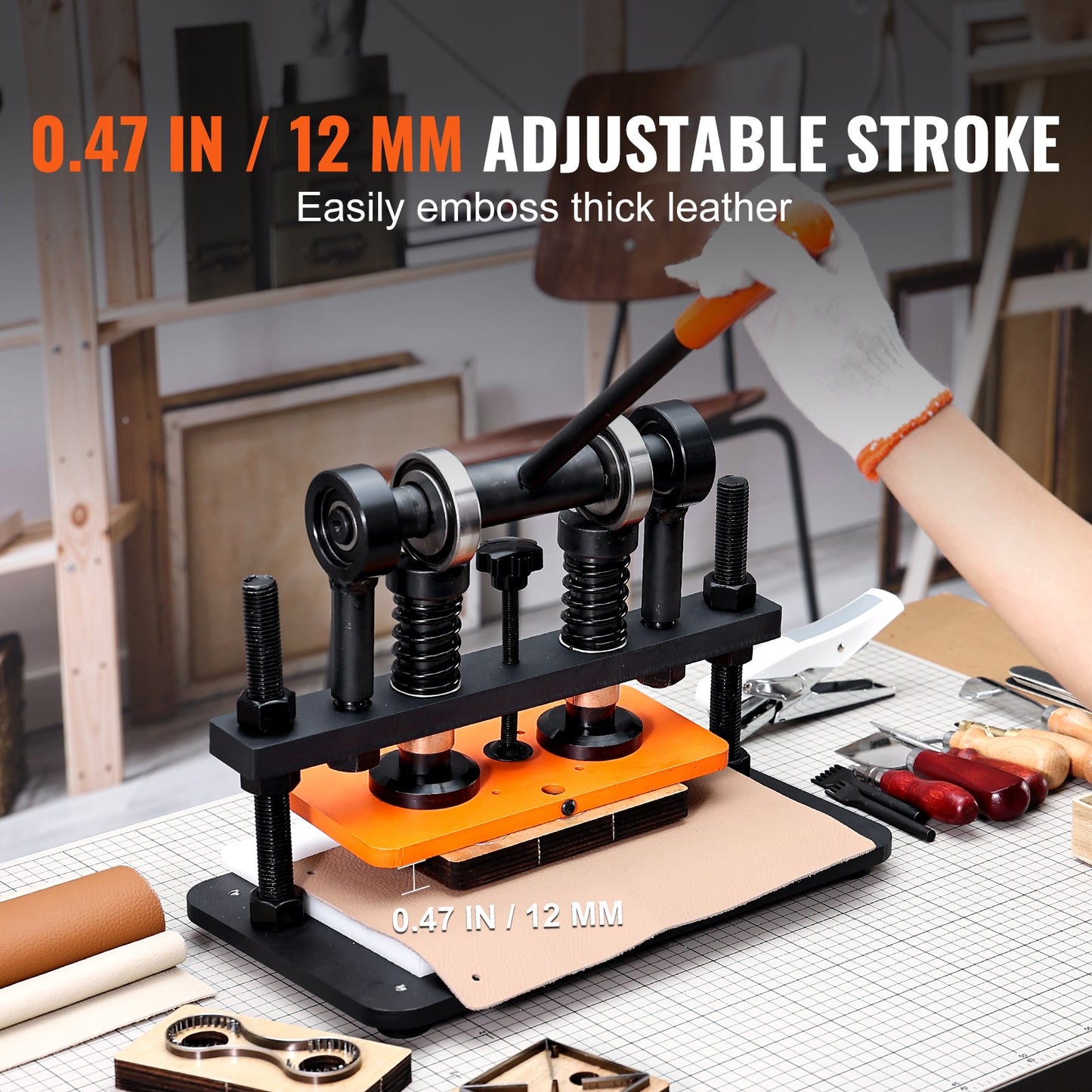 Leather Cutting Machine, 25.9 x 12 cm Embossing Plate Manual Die Cutter, 1.2 cm Pressure Stroke Leather Embossing Machine, Dual Guide Shafts Die Cut Machine for Various of Materials