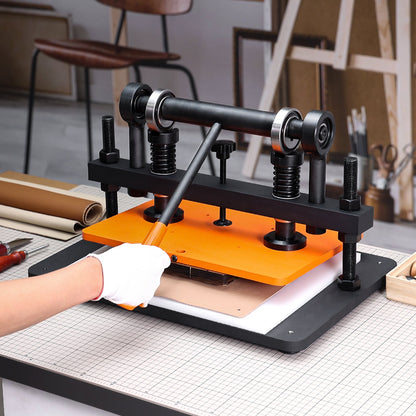 Lederschneidemaschine, 36 x 25,9 cm Prägeplatte, manuelle Stanzmaschine, 1,2 cm Hub, Lederprägemaschine mit zwei Führungswellen für verschiedene Materialien