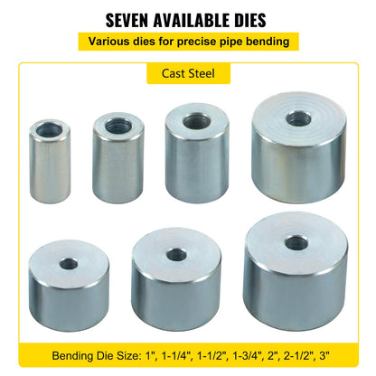 YP-9 Manual Bench Top Compact Bender Pipe Bending Machine 7 Dies 1-3inch Metal Fabrication Tube Rod Pipe Bender 44ft Mount Powdercoat Telescoping Handle Maximum 5/8 Thick 1-15/16inch Width