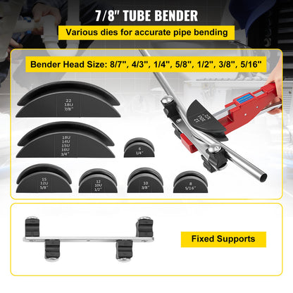 Manual Tube Bender Kit 7 Heads 1/4" to 7/8" Multi-function Ratchet Tube Bender