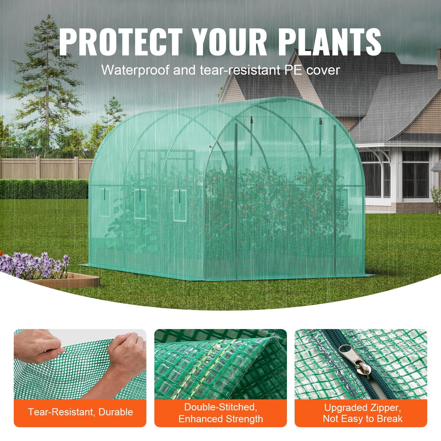 Walk-in Tunnel Greenhouse, 11.3x6.4x6.3 ft Hoop House Greenhouse Tunnel, Plant Hot House with Galvanized Steel Frame, Green PE Cover, Roll-up Zipper Door and 6 Windows for Outdoor