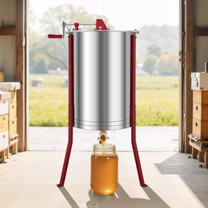 Honey Extractor, 6 Frame Manual Honey Spinner with Transparent Lid, Stainless Steel Honeycomb Drum Spinner with Height Adjustable Stand, Honeycomb Extraction Centrifuge Equipment for Beekeeping