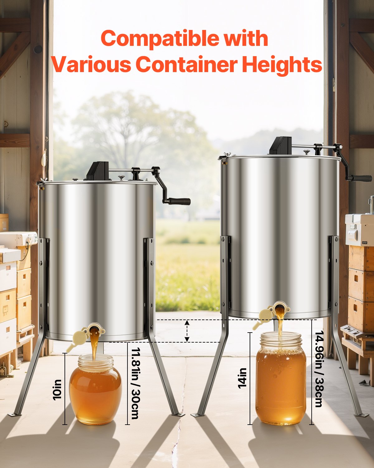 Honey Extractor, 4/8 Frame Manual Honey Spinner with Transparent Lid, Stainless Steel Honeycomb Drum Spinner with Height Adjustable Stand, Honeycomb Extraction Equipment for Beekeeping