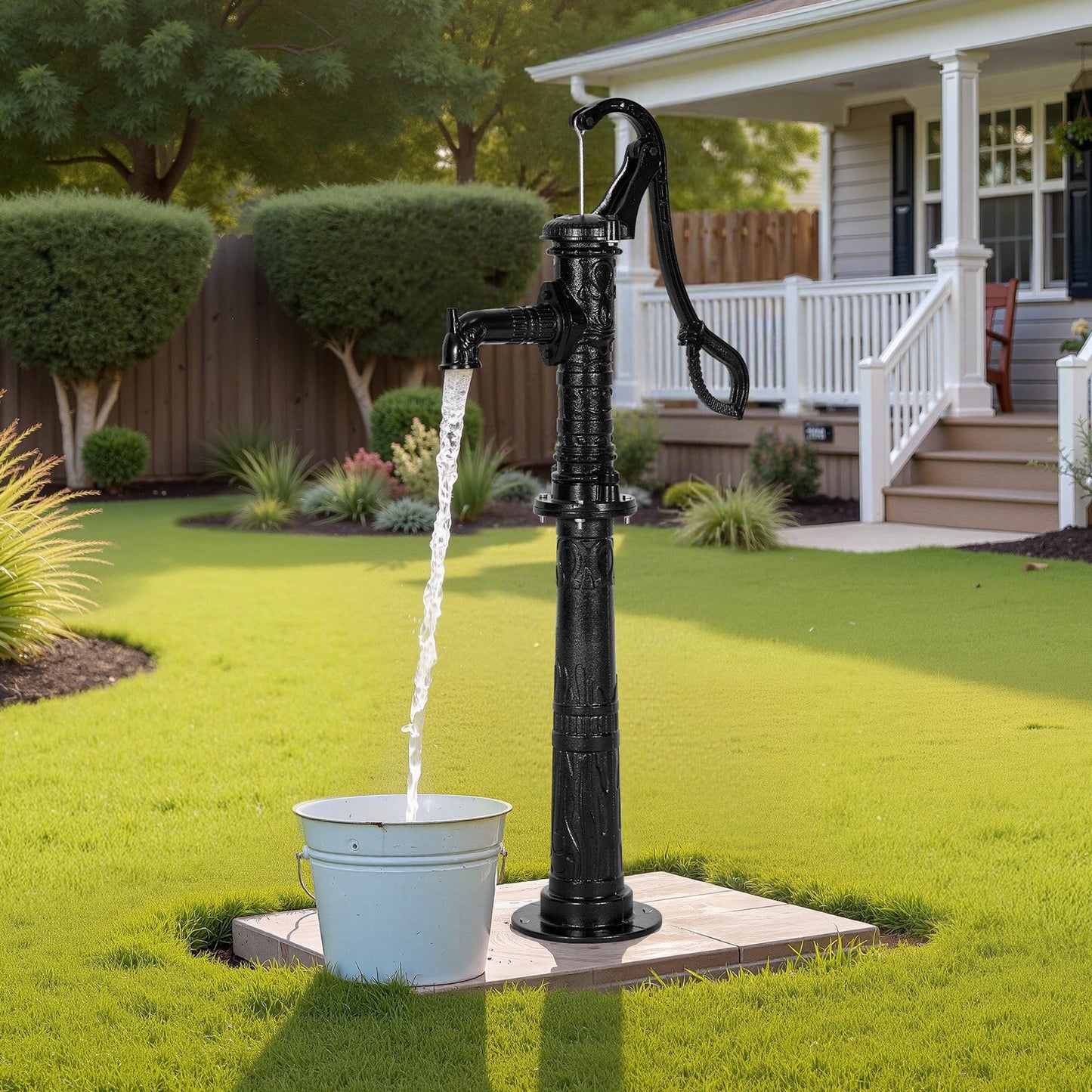 Well Hand Pitcher Pump, 20 ft Max Lift, Antique Cast Iron Manual Hand Water Pump with Heightening Base, NPT 1-1/4 in Connection, Easy Installation, for Outdoor Garden, Pond, Yard, Farm, Black