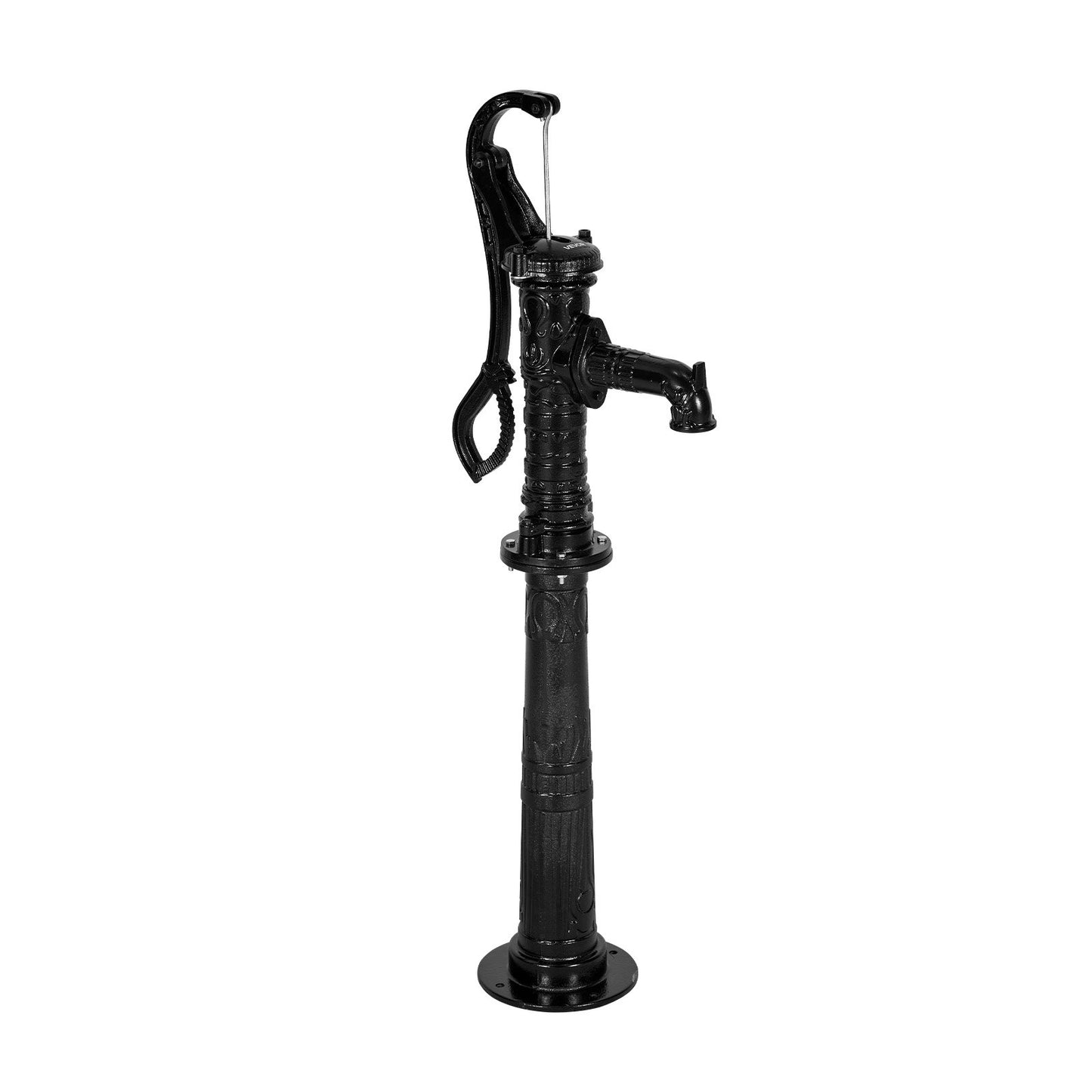 Well Hand Pitcher Pump, 20 ft Max Lift, Antique Cast Iron Manual Hand Water Pump with Heightening Base, NPT 1-1/4 in Connection, Easy Installation, for Outdoor Garden, Pond, Yard, Farm, Black