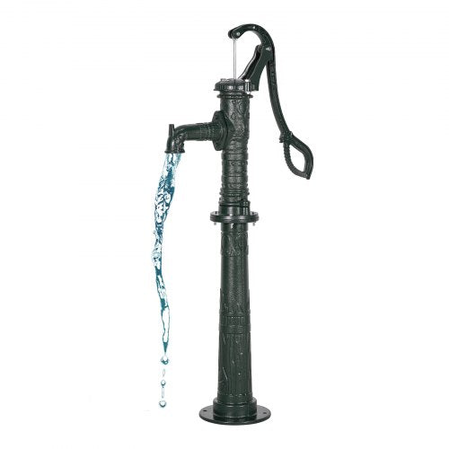 Well Hand Pitcher Pump, 20 ft Max Lift, Antique Cast Iron Manual Hand Water Pump with Heightening Base, NPT 1-1/4 in Connection, Easy Installation, for Outdoor Garden, Pond, Yard, Farm, Green
