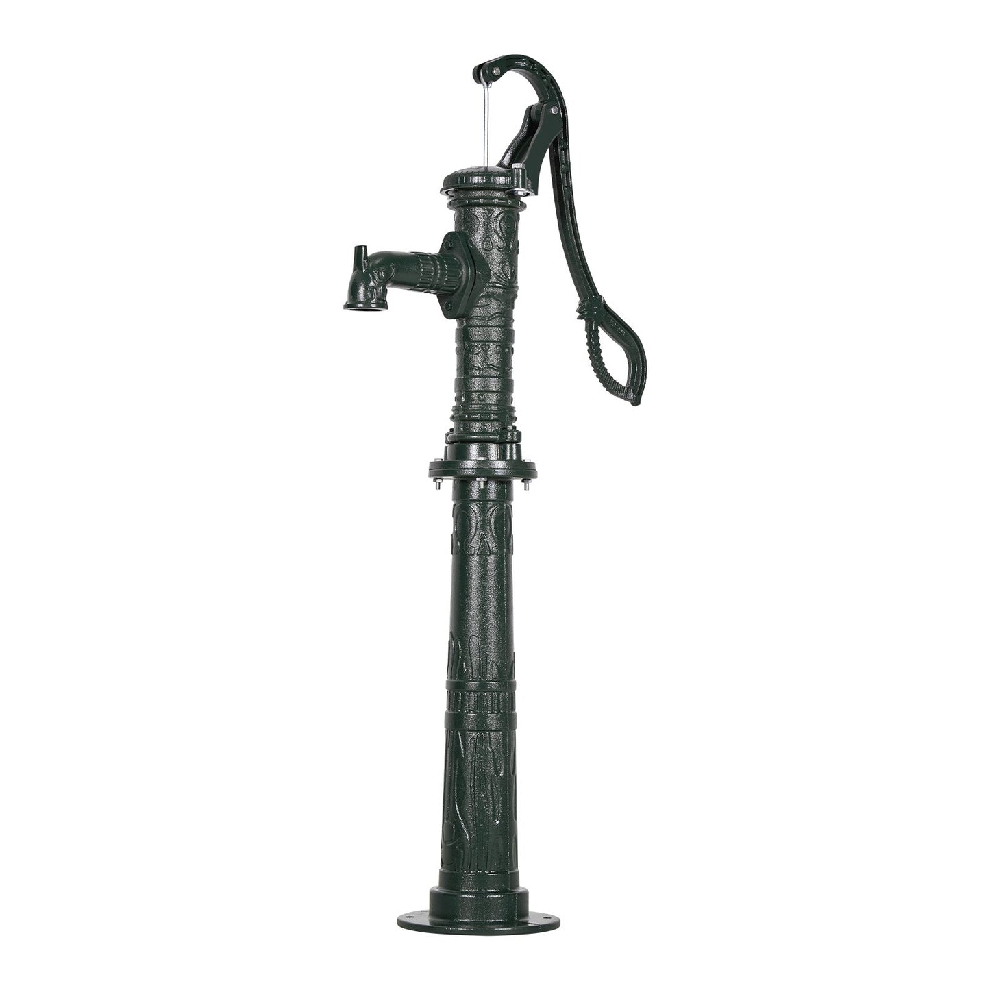 Well Hand Pitcher Pump, 20 ft Max Lift, Antique Cast Iron Manual Hand Water Pump with Heightening Base, NPT 1-1/4 in Connection, Easy Installation, for Outdoor Garden, Pond, Yard, Farm, Green